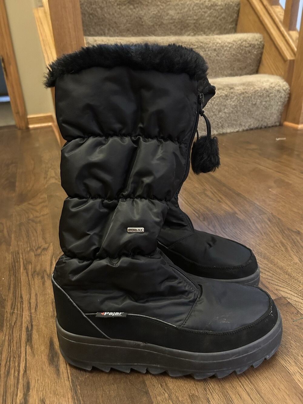 Pajar size 42 / US 10.5 Canada Toboggan Snow Boots Black Quilted Faux Fur K25